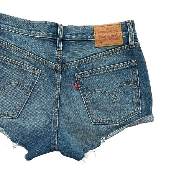 Levi's 27 501 Short Revolve Cuffed Blue Explorer Button Fly Distress - Picture 8 of 9